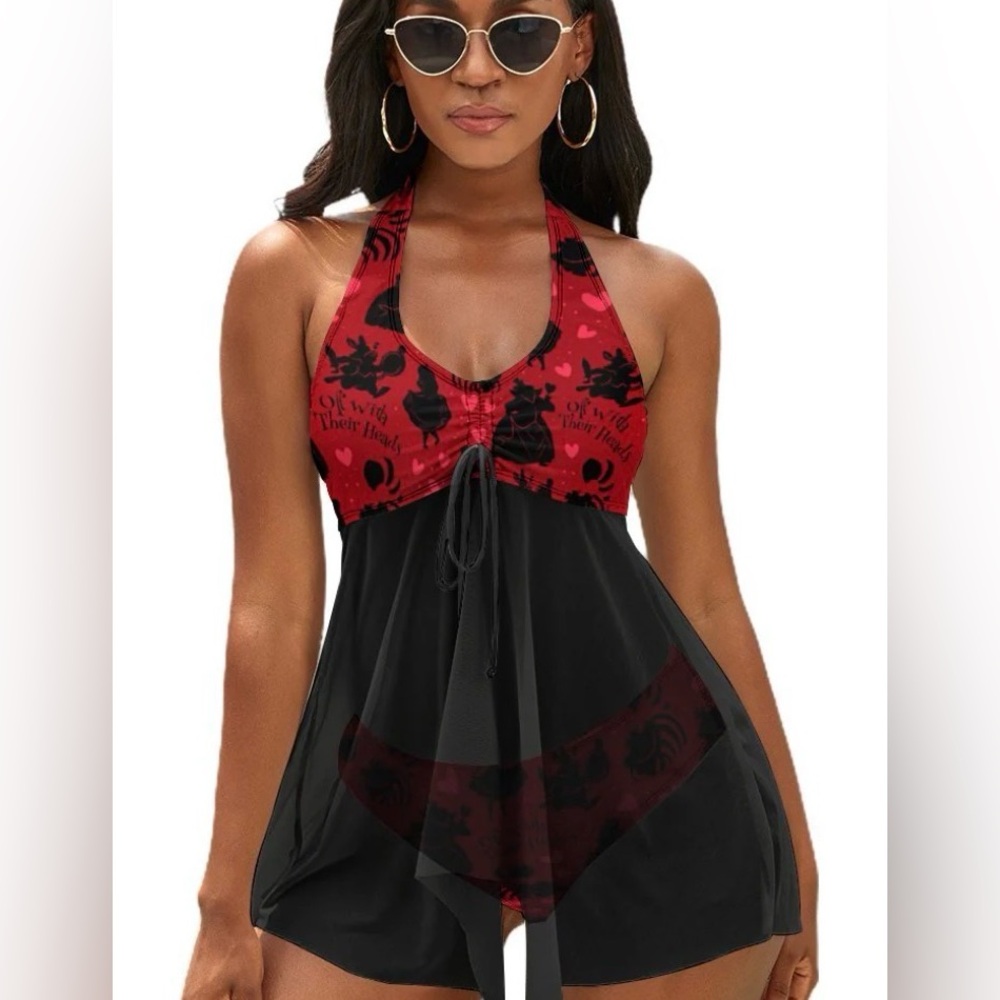 Ambrie Disney Alice in Wonderland Queen of Hearts tankini halter set 2X
